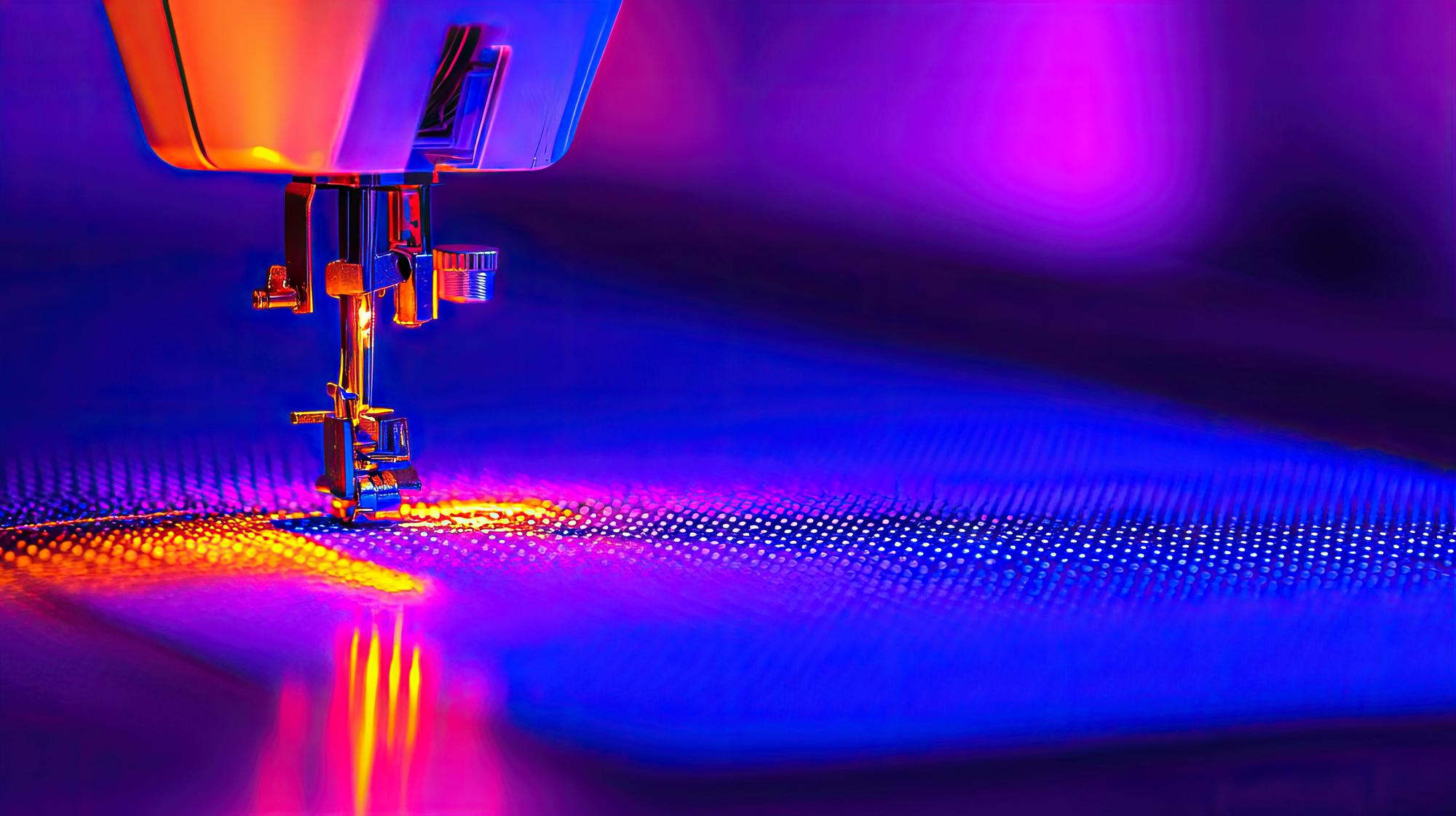neon embroidery machine close-up